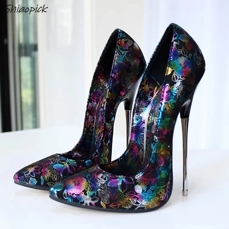 16cm Metal Super High Heels Bilng Stilettos Sexy Black Chic Pumps Fetish Sparkly Catwalk Show Model Party Unisex Shoes