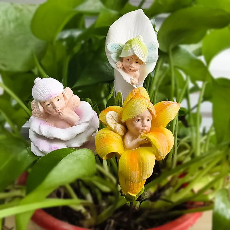 Outdoor Landscape Elf Figurine Flower Picks Resin Craft Garden Decor For Patio Balcony Yard Decoration