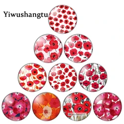 Red flowers rose poppy Art paintings 10mm/12mm/18mm/20mm/25mm Round photo glass cabochon demo flat back Making findings