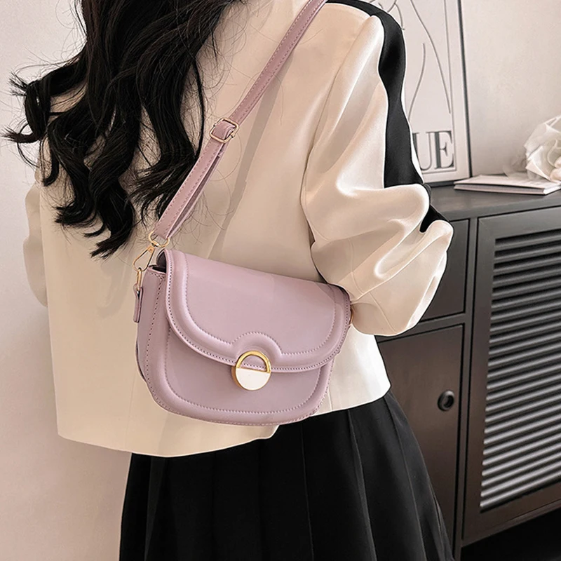 Saddle Bags for Women 2024 Trend Shoulder Bag Pu Leather Crossbody Bag Solid Color Luxury Design Flap Messenger Fashion Handbag