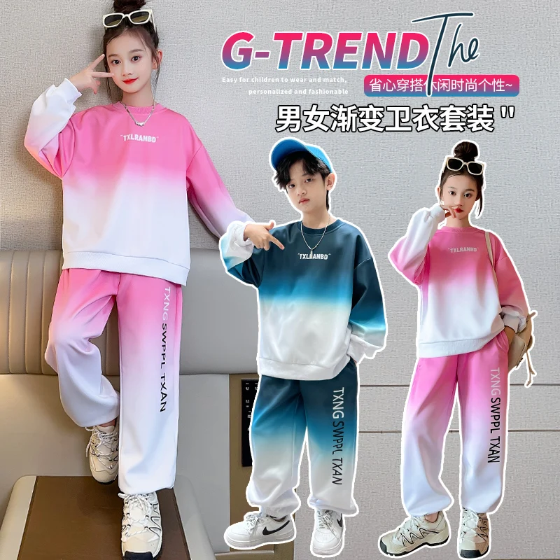 Autumn Children Boy Clothes Set Tie-Dye Sweatshirts + Pants 2PC Suit Teenage Girl Pullover Top Bottom Fashion Outfits Tracksuits