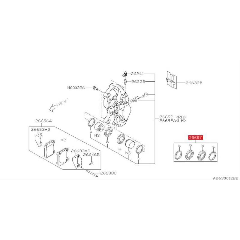 Car geniune parts Brake cylinder Seal kit (Rear) 26697FG000 For  Subaru Legacy 2008 2.5T 10G STI &2009 &2011 2.5T