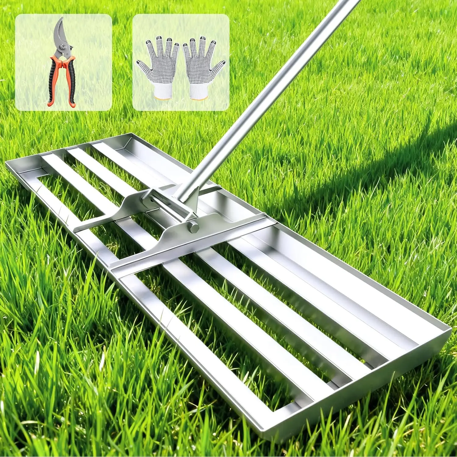 

30x10 Inch Stainless Steel Lawn Leveling Rake with 78" Handle, Heavy Duty Landscape Rake for Garden, Golf Course, Farm
