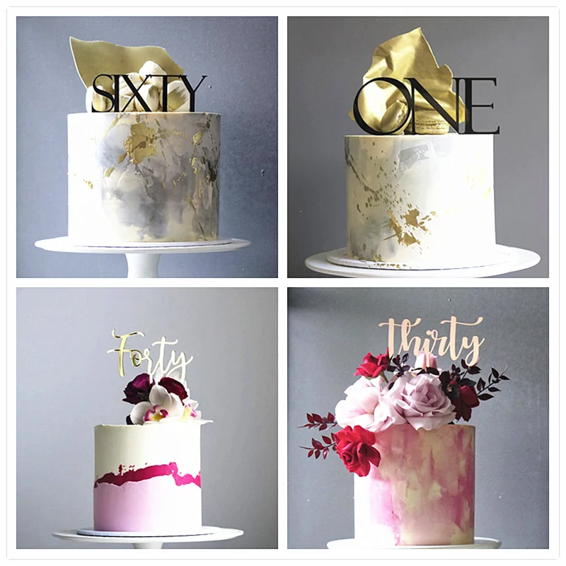 New Number Happy Birthday Cake Topper Gold Thirty and Fifty Acrylic Cake Topper Dessert Decoratio Capital Letter Baking Supplies