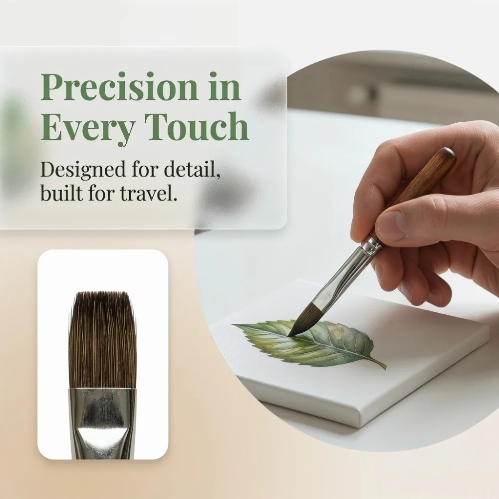 6Pcs/set Short Handle Travel Watercolor Brushes Mini Nylon Hair Paint Brush Set Portable Wooden Handle Artist Brush Set Travel