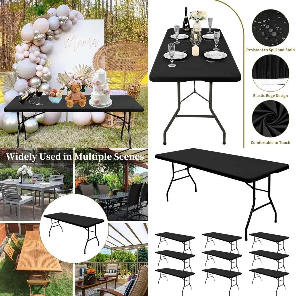 

Black Stretch Spandex Table Cover for 8ft Tables, Washable Elastic Rectangle Tablecloth, Suitable for Parties and Outdoor Events