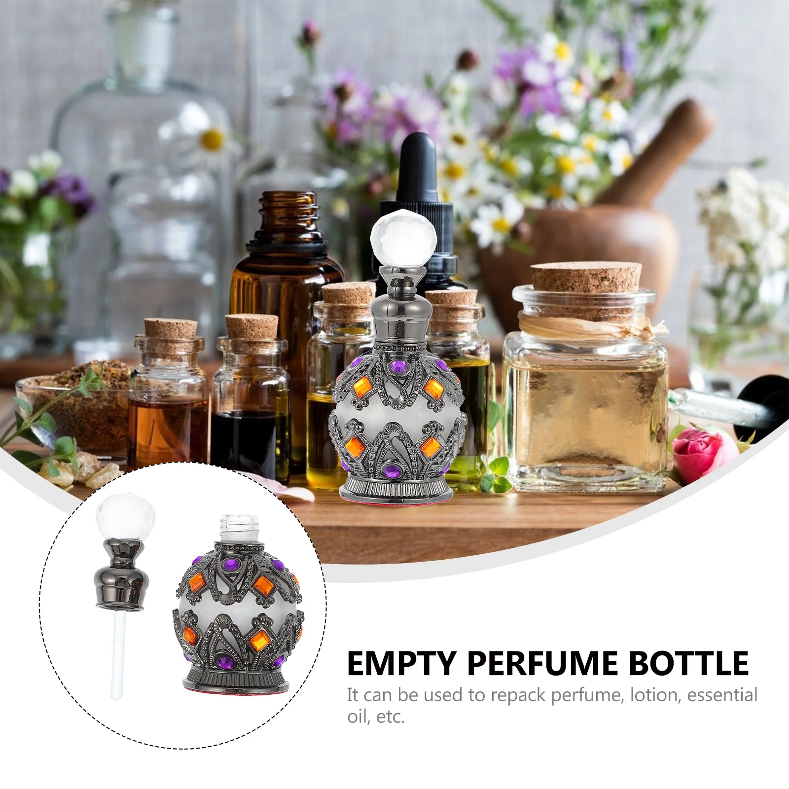 

Exquisite Glass Perfume Bottle Durable Leakproof Travel Essential Oil Container Retro Style Dispenser