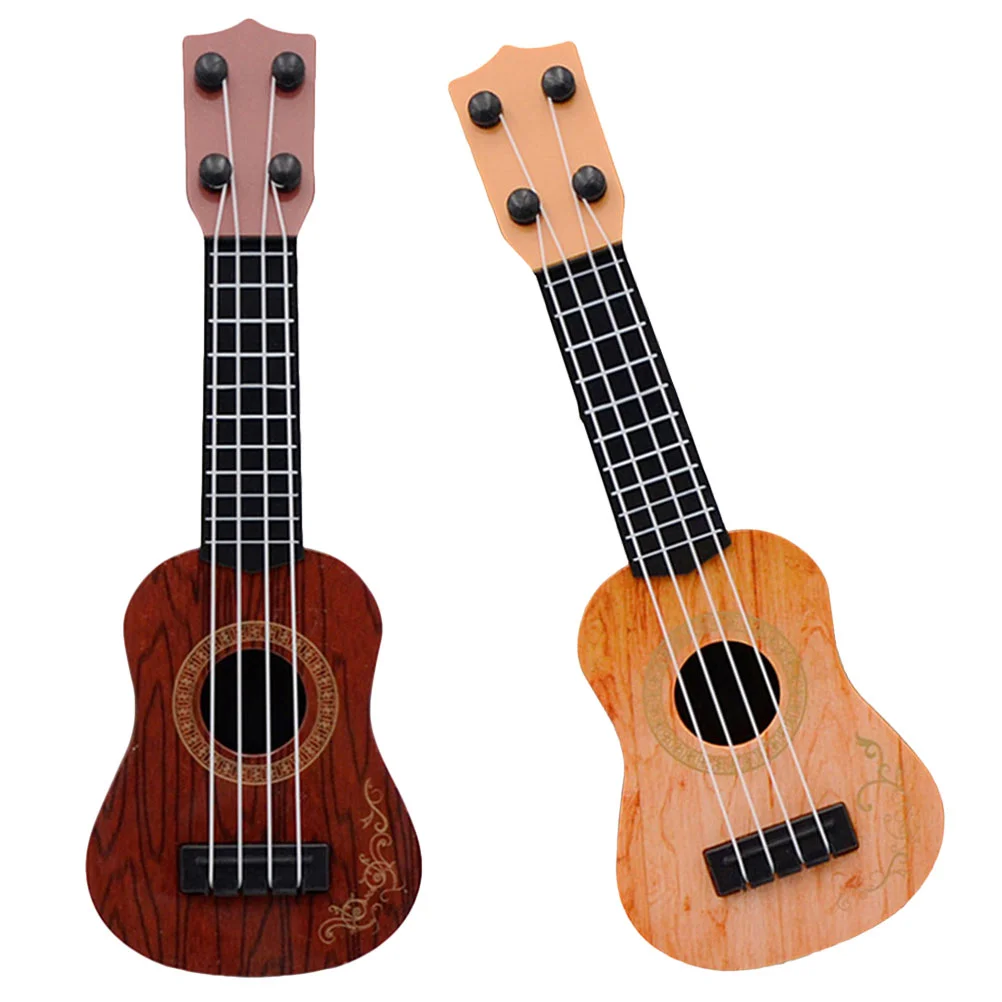 

2 Pcs Mini Ukulele Guitar for Kids Toddle Toy Educational Simulation Musical Instrument Family Reunion Gifts Small Toddler