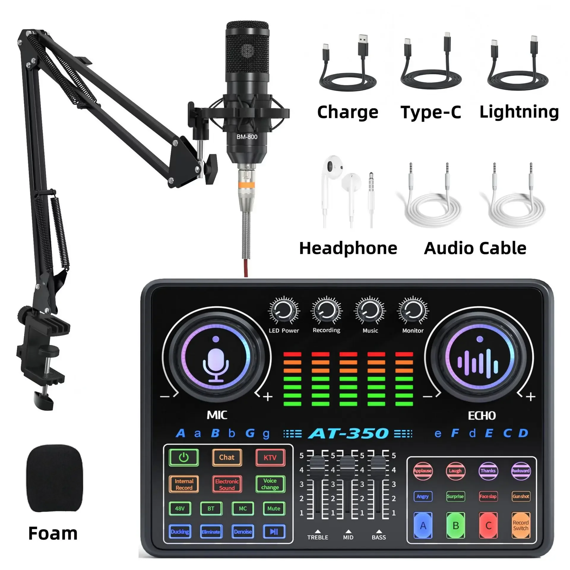 AT350 Soundcard Set DJ Equipment BM800 Microphone Sound Card Console Studio Kit Cable Phone Mixing Computer Live Voice Mixer