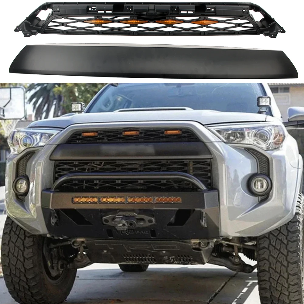 

Modified With LED Lights Mask Front Bumper Net Grill For Toyota 4RUNNER 2016-2019