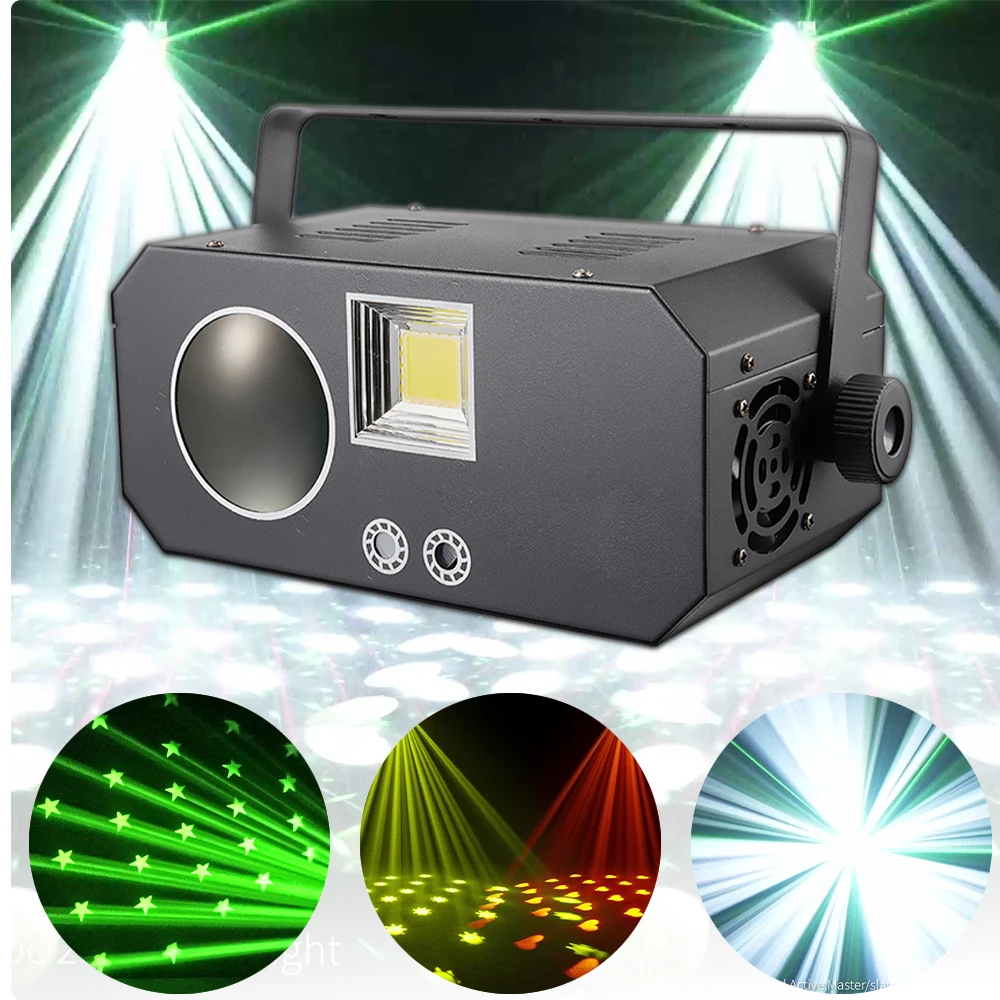 80W DMX512 Stage Light with 45W White Pattern  Strobe 8 Patterns 7 Colors Green Red Laser Sound Remote Control for DJ Party  Bar