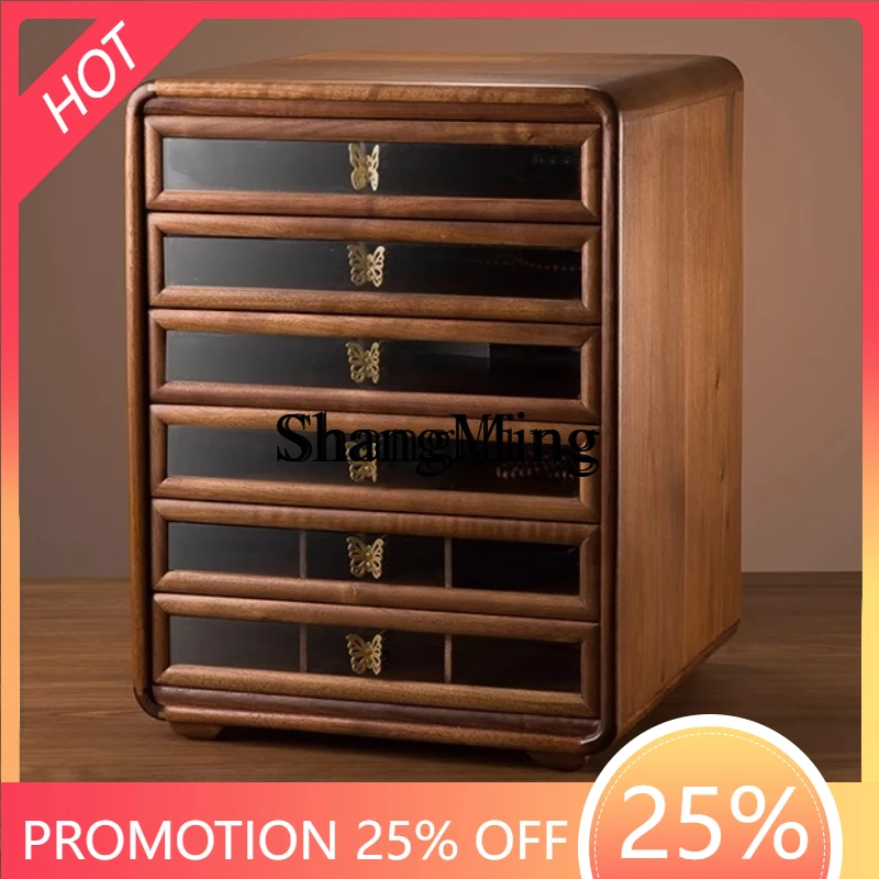 

SM new black walnut solid wood storage drawer type household cup tea set locker multi-layer dust storage cabinet