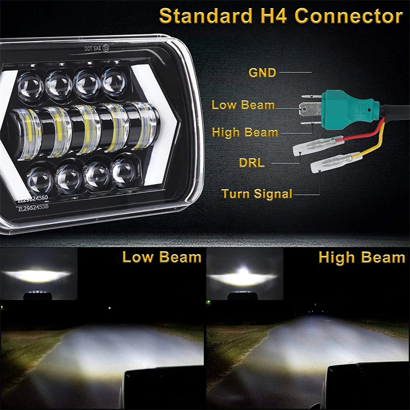 Square LED H4 Headlights Fog Light 7x6 7X5 inch Hi/Lo Beam Headlamp for Chevrolet Jeep Cherokee XJ Dodge Nissan 240SX Truck