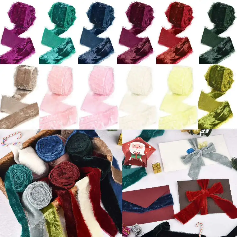 

3 ярда/рулон, потертая окантовка ручной работы, бархатная замшевая тканевая лента, свадебная вечеринка, букет цветов, подарочная упаковка, украшения, сделай сам, ремесло