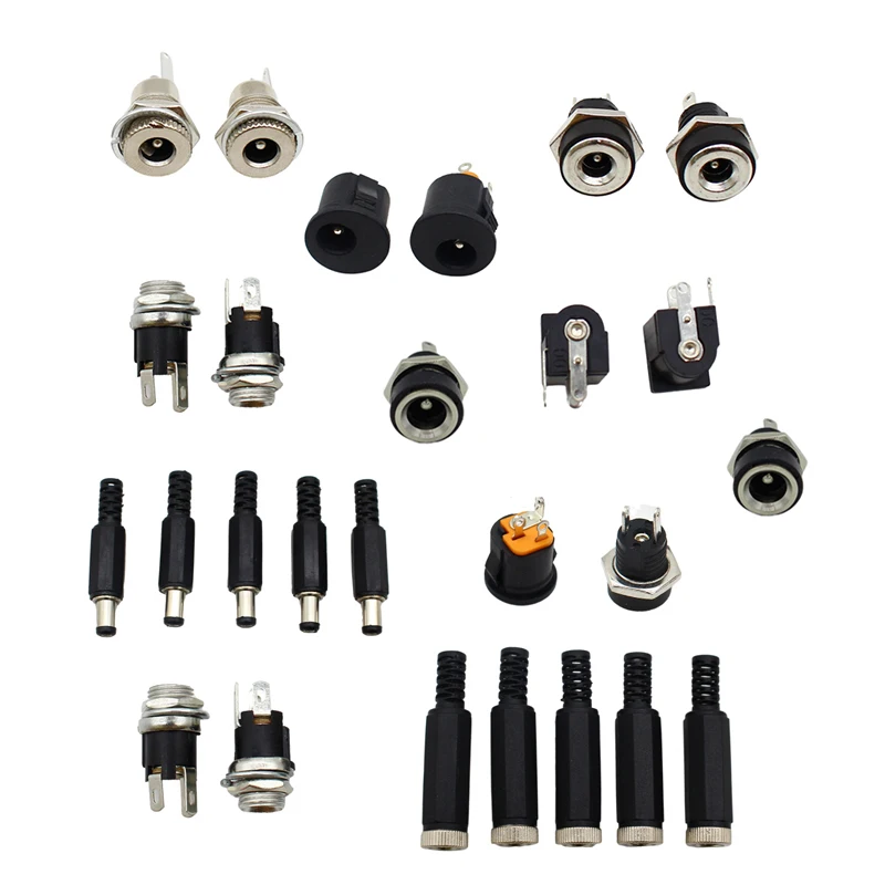 10Pcs DC Connectors 5.5x2.1mm 3.5x1.3mm DC Power Plug Male Female Jack Socket Nut Panel Mount DC Power Adapter Connector 5.5*2.1