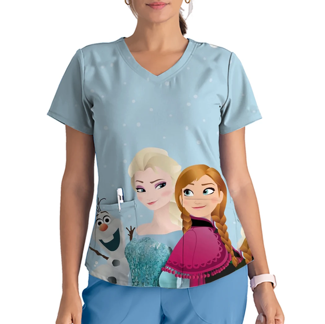 Disney Prinzessin drucken Arbeiter Uniform Damen Schönheits salon Kleidung Pflege Peeling Top Shirt Krankens ch wester Pflege Arbeit Uniform T-Shirt