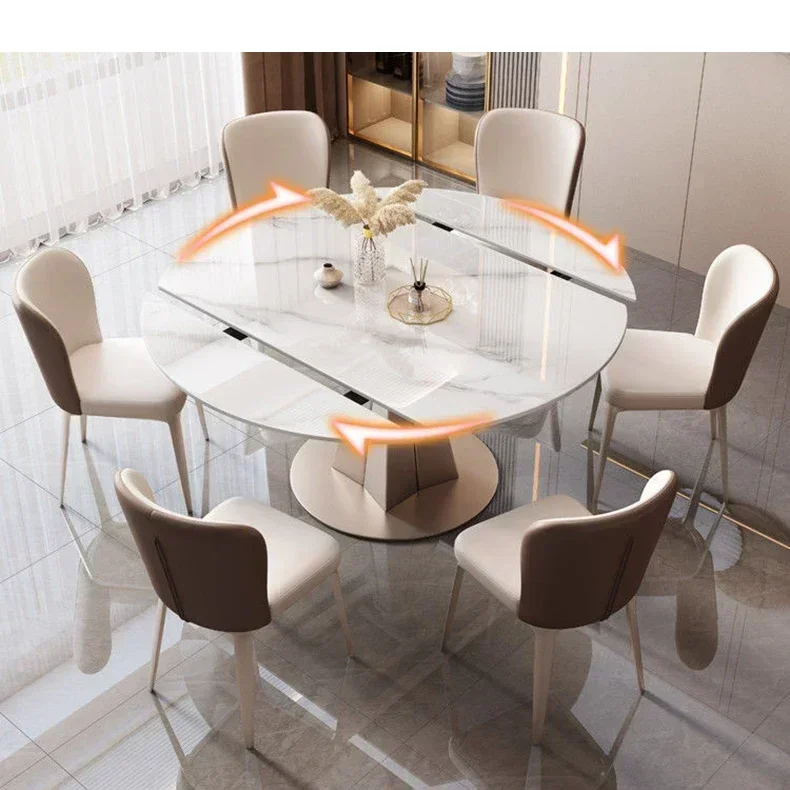 Extendable 6 Seater Dining Table For Restaurant Custom Italian Style Round Juegos De Comedor Modular Kitchens Furniture