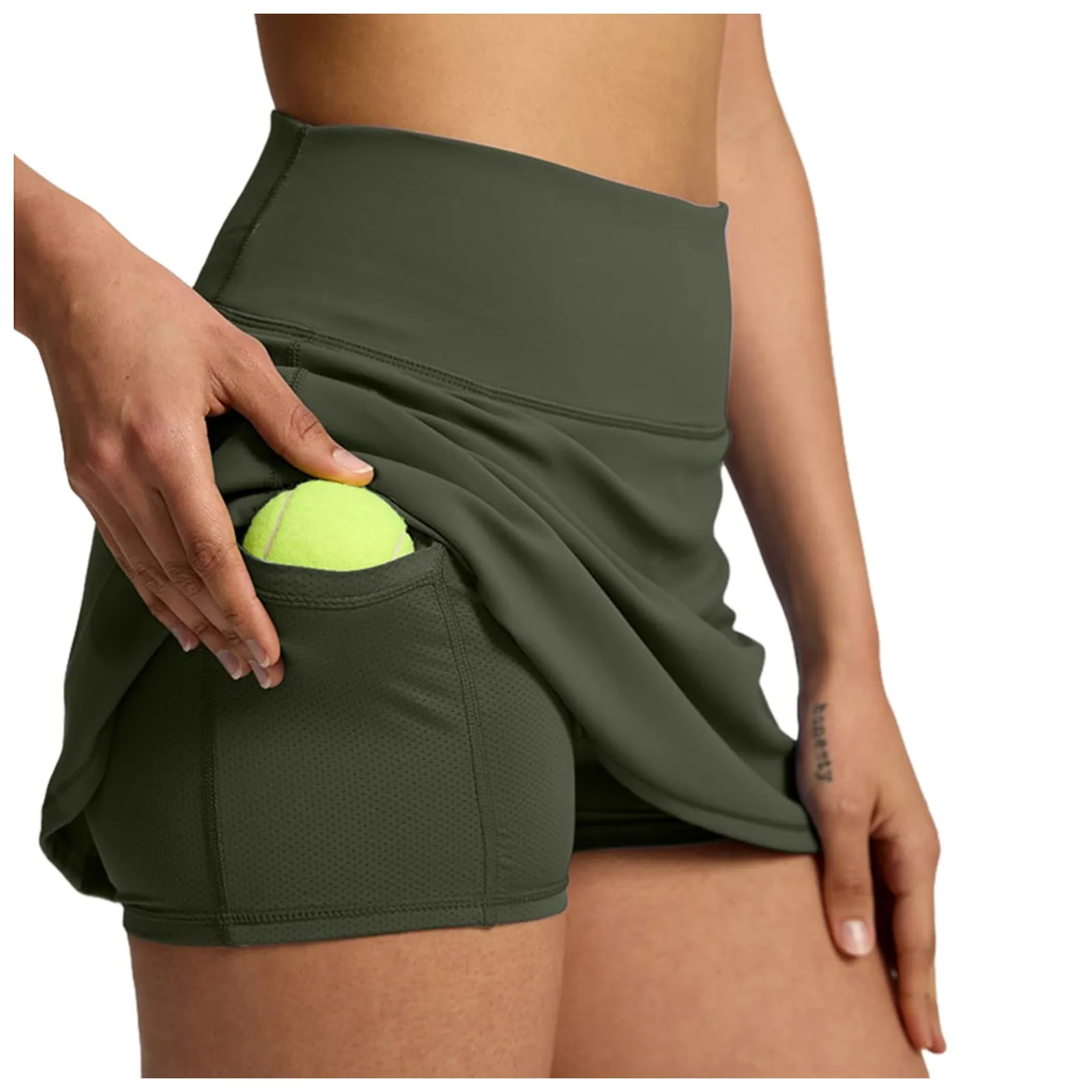 

Double Layered Pleats Tennis Skirts For Under The Skirt Pockets Workout Athletic Shorts Solid Color Sporty Quick-Dry Shorts