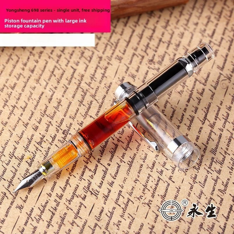 

Ручка-фонтан Yongsheng 698 с прозрачным корпусом и поршневым механизмом, с иридиевым пером M для студентов, для практики письма и офисной работы