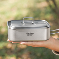 Tiartisan Titanium 800ML Single Layer Lunch Box Outdoor Camping Lightweight Portable Folding Handle Meal Box Food Container