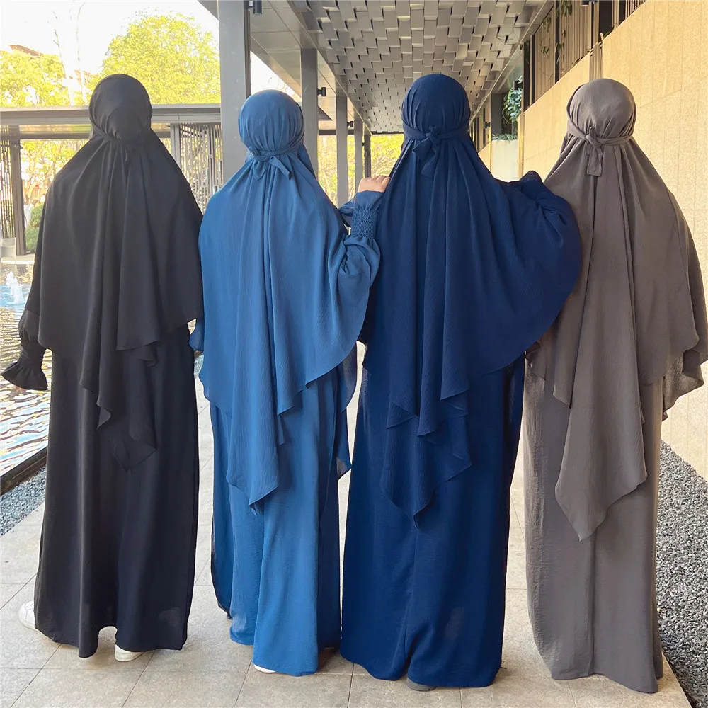 Imagem -05 - Vestuário de Oração Muçulmana para Mulheres Khimar Overhead Eid Ramadan Vestido Hijab Abaya Vestuário Islâmico Niqab Túnica Kaftan Conjunto de Peças