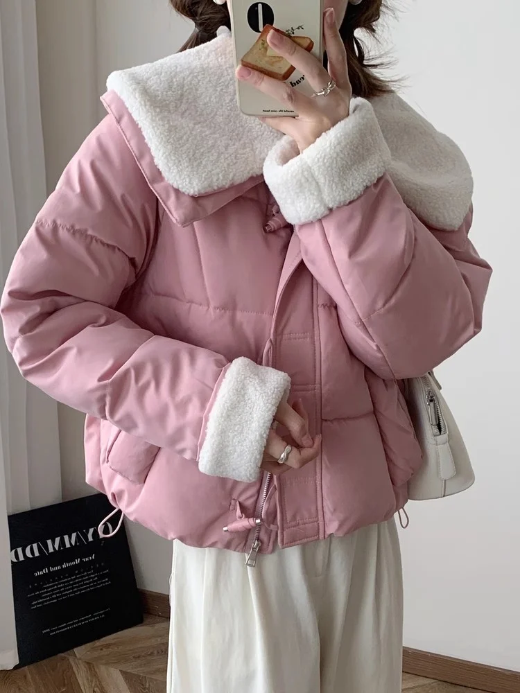 

2025 Bread Jacket For Women Winter Short Casual Loose Fitting Lapel Fashion Spliced Korean Style Warm Cotton Coat W808 ﻿