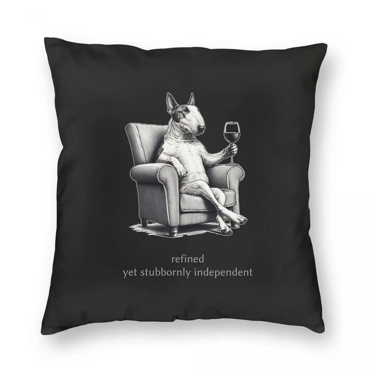 Bull Terrier Drink Een Wijn Vierkante Kussensloop Polyester Linnen Fluwelen Creatieve Zip Decoratieve Kamer Kussenhoes