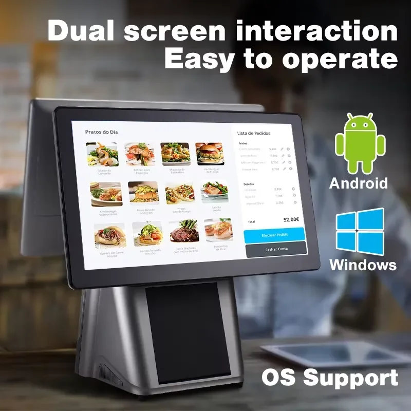 15.6 Inch Android Windows All In One POS Terminal Desktop Cashier System For Restaurant Retail Shop Point Of Sale Solution