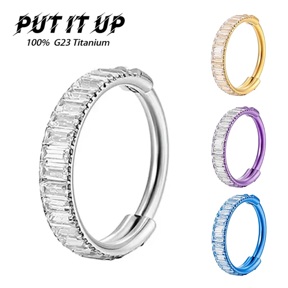 

PUTITUP Official F136 Titanium Anodised Earrings Trendy Square Zirconia Style Diaphragm Nose Ring Body Piercing Jewellery