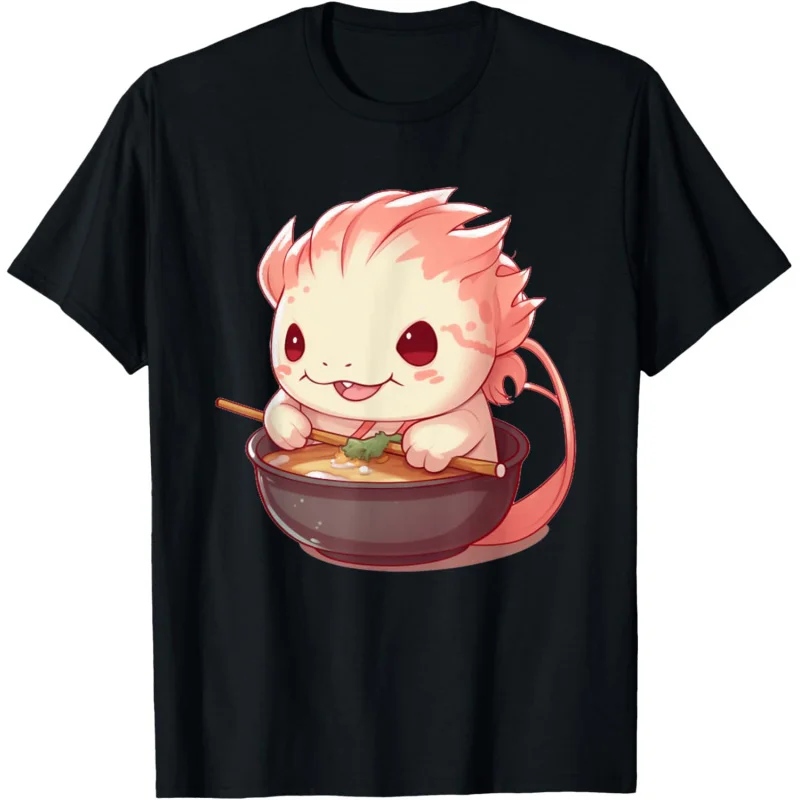 Axolotl Eating Ramen Noodles Anime Japanese Kawaii T-Shirt