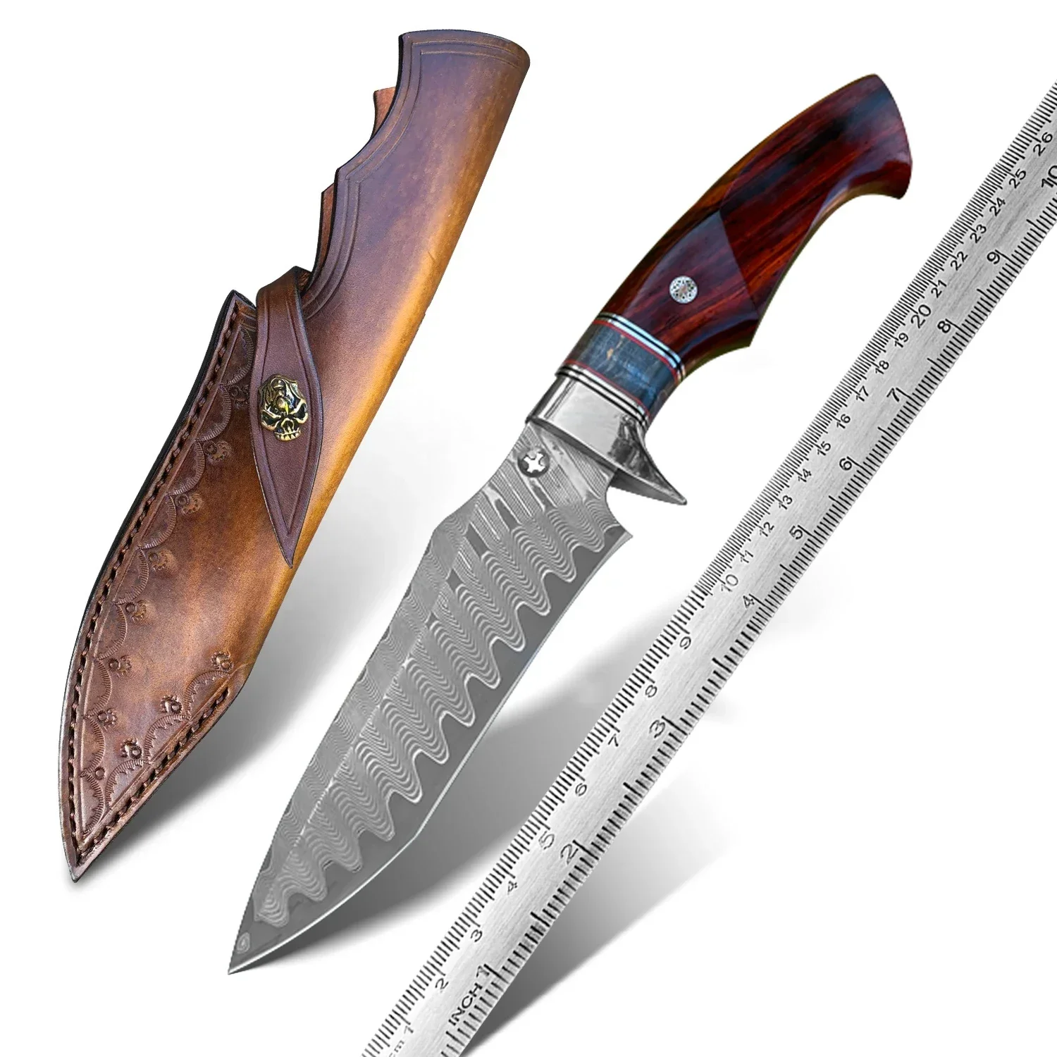 

VG10 Damascus Steel Blade Outdoor Survival Hunting Knife Rosewood Fixed Knife Jungle Craft Camping Knife Tool