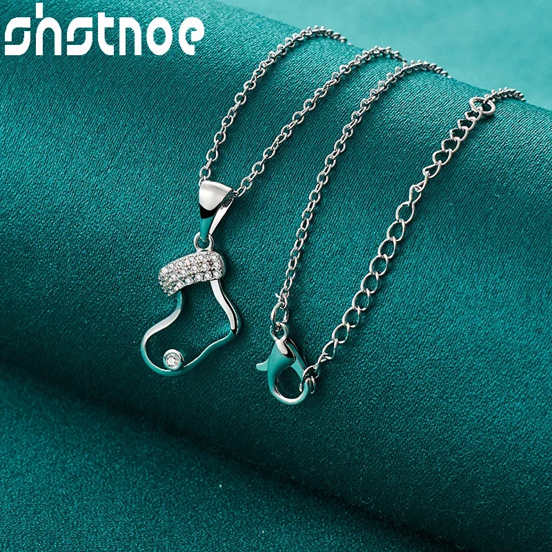 

SHSTONE 925 Sterling Silver Necklace AAA Zircon Christmas Stocking Pendant 16-30 Inch Chain Necklaces Women's Fashion Jewelry
