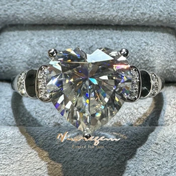 Vinregem 3EX VVS1 D color 10*10MM Heart Cut Real Moissanite Diamond Wedding Engagement Rings 925 Sterling Silver Fine Jewelry