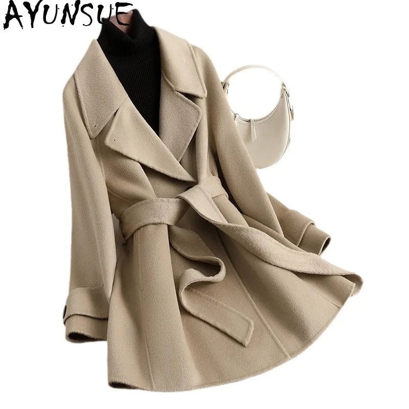 

AYUNSUE 100% Real Wool Coat Women Double-sided Woolen Coat Autumn Winter Womens Clothes Elegant Coats Mid-length Пальто Женское