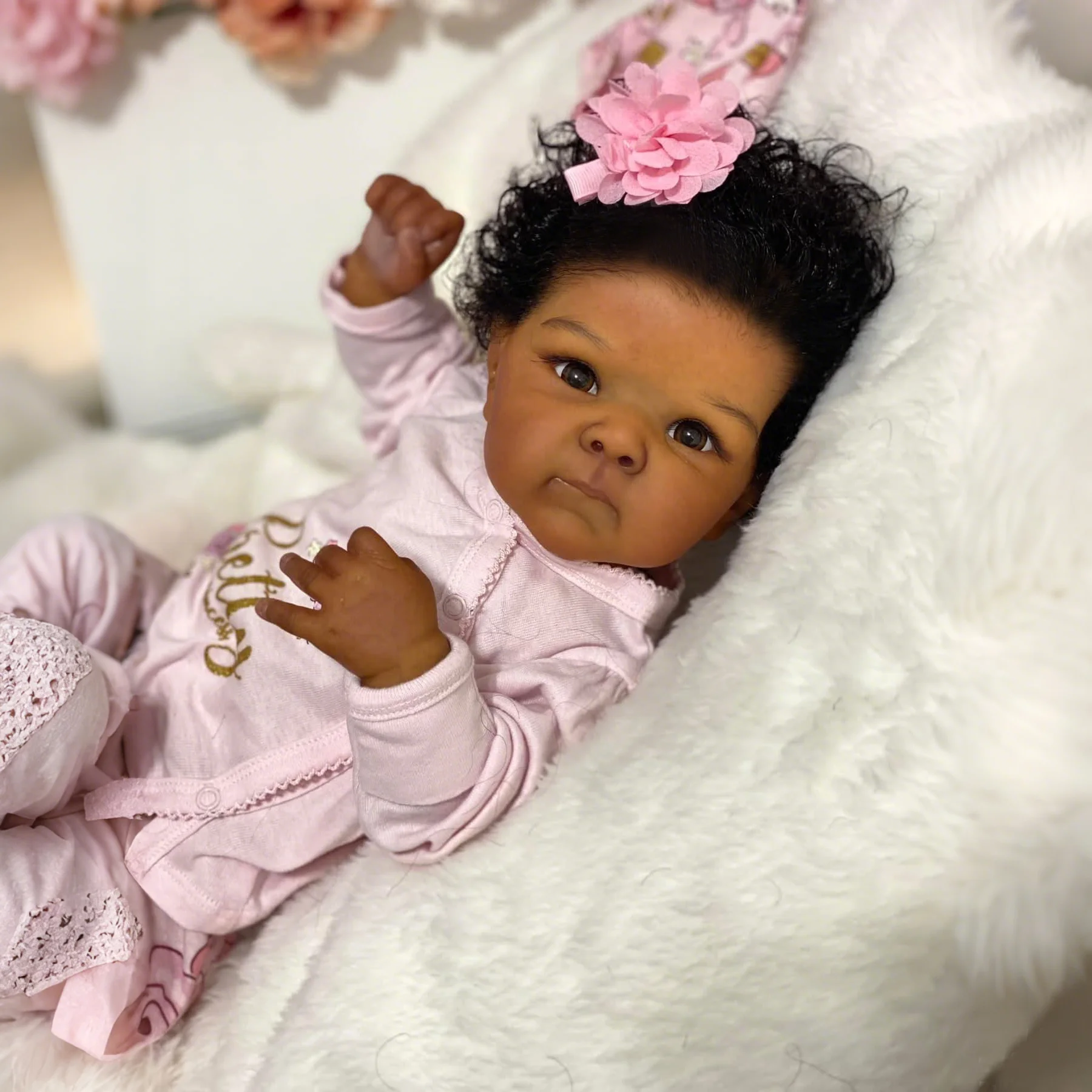 

NPK 18-inch Dark Skin Bettie Newborn Reborn Baby Doll Lifelike Soft Body Cuddly Multiple Layers 3D Painting