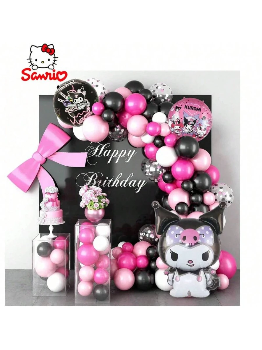95 pçs sanrio kuromi brincadeira balão conjunto gótico kawaii design para festa de halloween mordaça presentes aniversário natal surpresa decorações