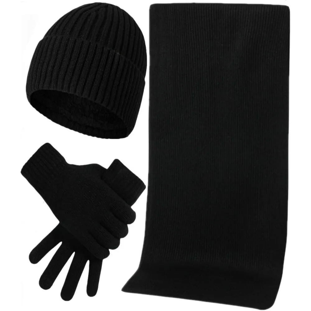 

Mens Winter Hat Scarf Glove set for Men 3 Pcs Touchscreen Anti Slip Gloves Knit Stretchy Beanie Hats and long Scarfs Set