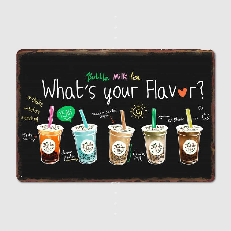 

Bubble Tea Flavor Metal Sign Wall Decor Kitchen Customize Club Home Tin Sign Poster
