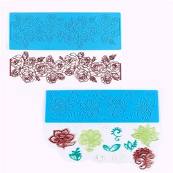 Aomily 2 Styles Flower Lace Mold Cake Border Decoration Tools Fondant Cake Mold Food Grade Silicone Mat Mould Baking Flower Mold