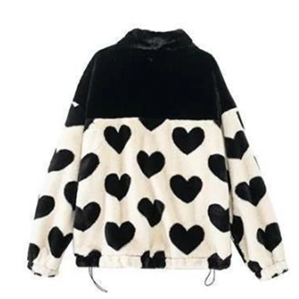 2024 New Love Plush Jacket Women Loose Hooded Thick Cotton-Padded Clothes Tide Women\'s Faux Rabbit Fur Jacket Autumn And Winter