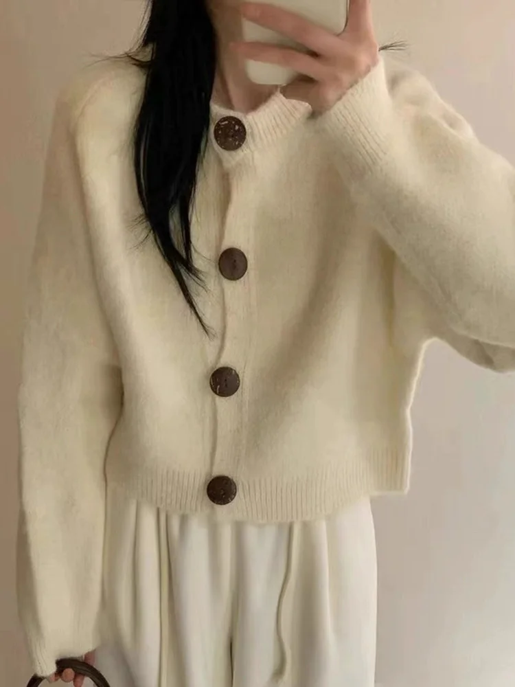 Sweter Cardigan Tebal Kasual Musim Gugur Musim Dingin Wanita Model Baru Fashion Kancing Satu Lengan Panjang Mantel Sweter Pakaian Musim Dingin