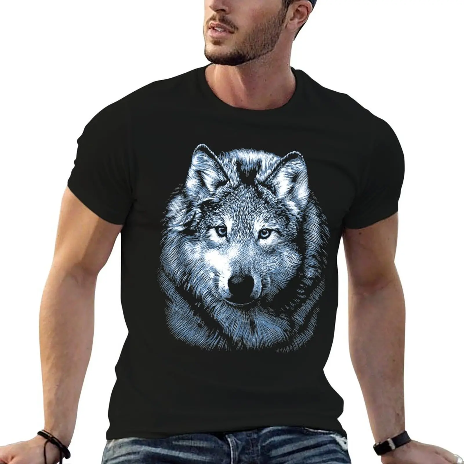 

Wolf Face T-Shirt man t shirt cotton high quality anime t shirts oversize T-Shirt