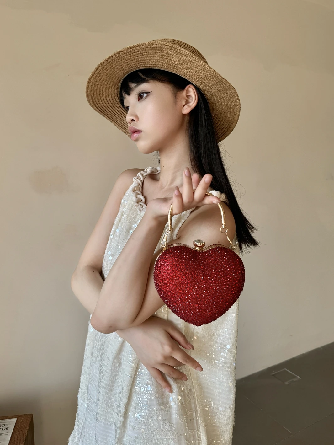 

Ultra- Shiny Rhinestone Heart-Shaped Purse Crossbody Coin Key Holder for Banquet Sparkling Fashion Accessory