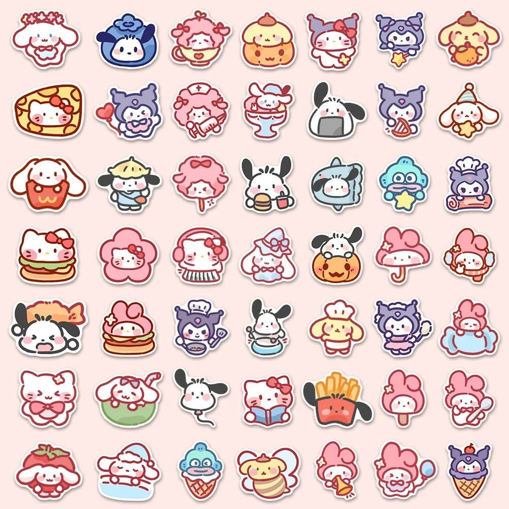 100 pièces mignon dessin animé Sanrio autocollants ma mélodie Kuromi sac à main décoration autocollants cannelle cadeau pour enfants autocollant sac