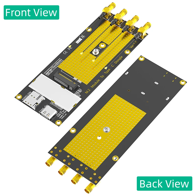 M.2 3G/4G/5G Module to Type C Riser with 2.4/5G Antenna NANO SIM Card Slot + USB3.0 Cable for RM500Q RM500U GM800 SIM8200 Module