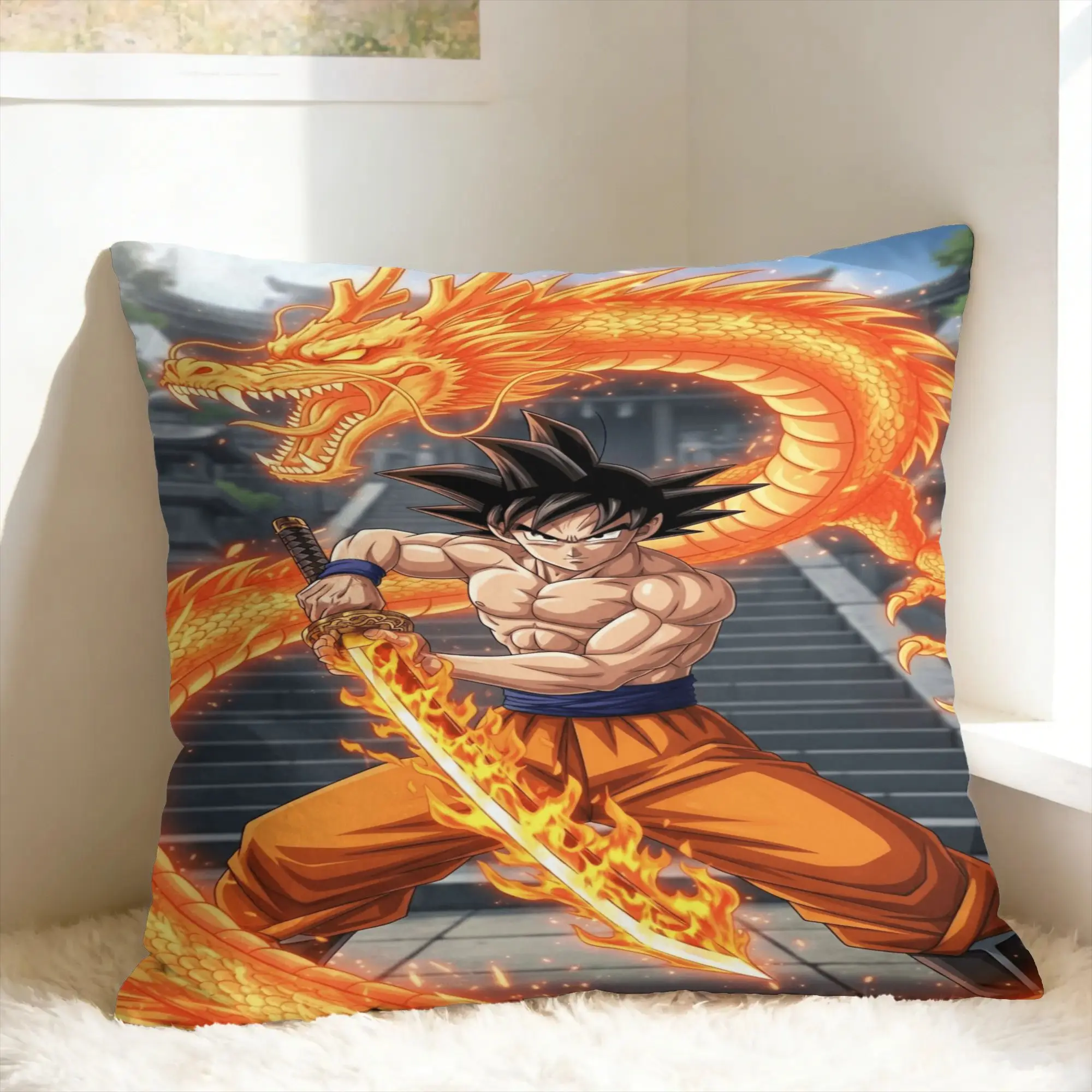 D-Dragon Anime Pillow Case  Comfy Pillow Cover Retro Trendy Pillowcases For Chair Sofa Home Decor