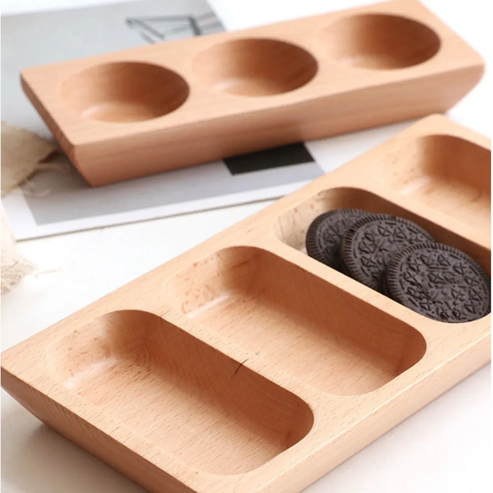 

Деревянные тарелки для закусок и соусов 20x7,5 см из натурального бука, поднос для подачи мяса на гриле и гамбургеров, 3 секции