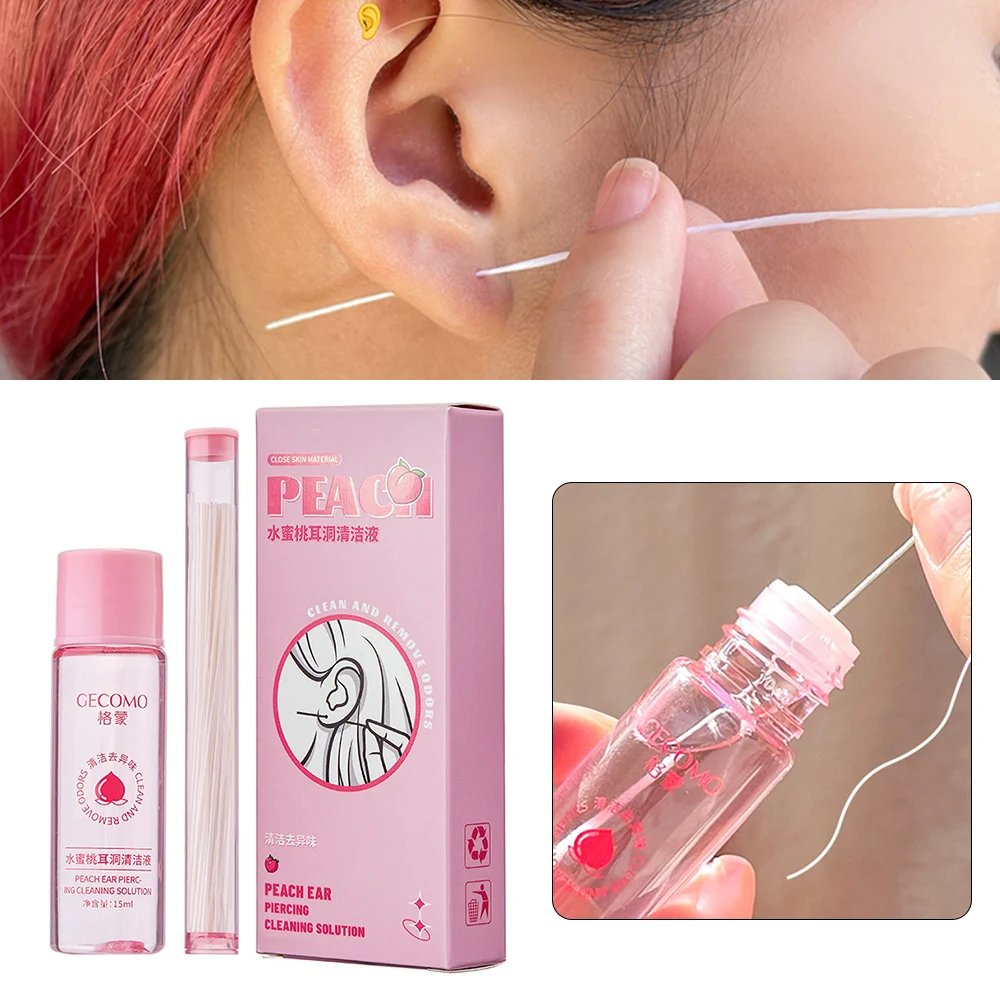 15ml Disposable Ear Hole Cleaning Set Ear Wax Removal Hygiene Peach Mint Flavour Ear Hole Thread Washing Cleaner Ear Health Care