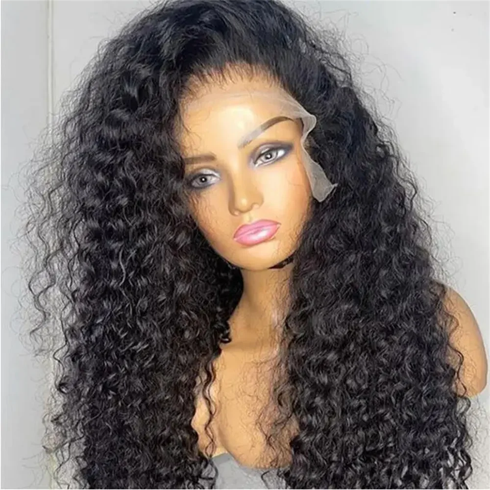 

Natural Black Glueless Soft 26Inch Long Kinky Curly Lace Front Wig For Women With Baby Hair Synthetic Preplucked Glueless Daily