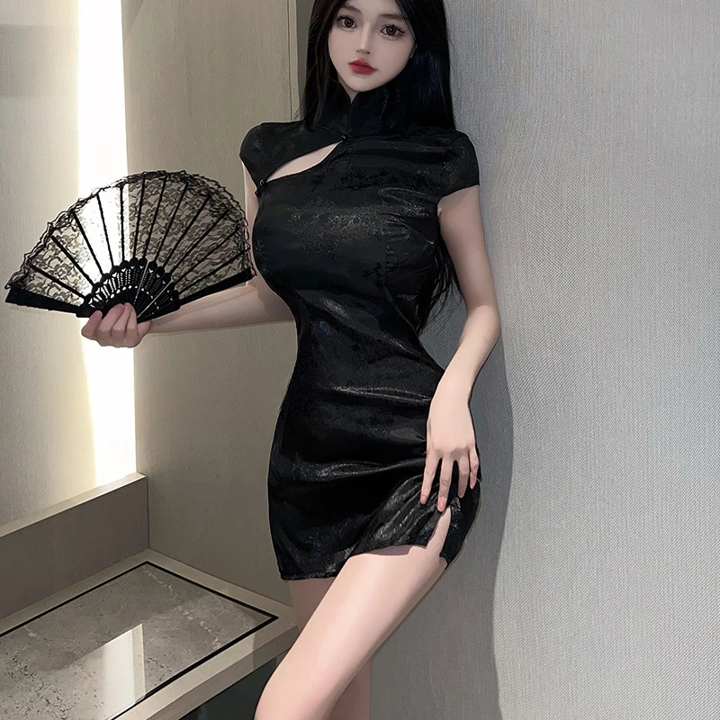 Vintage Chinese Traditional Cheongsam Skirt Sexy Chinese Mini Slim Split Dress Cosplay Costume Women Classic Tight Qipao Outfit